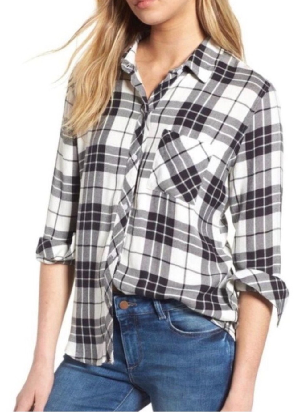 Rails Long Sleeve Button Down Plaid in Snow Navy Forest Women’s XS